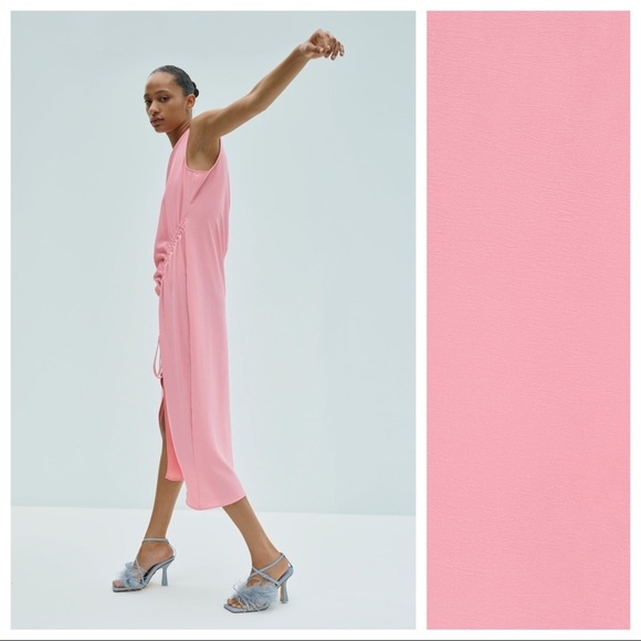 NWT. Zara Pink Asymmetric Draped Midi Dress. Size L. - Picture 4 of 14